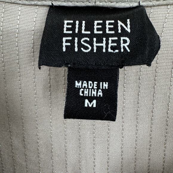 Eileen Fisher Silk Blend Textured Button Blouse Sz M Taupe Old Money Luxury - Picture 5 of 11